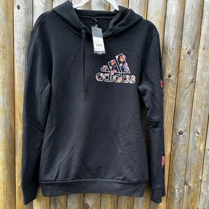 Adidas Women’s Black Floral Hoodie Sweatshirt Large NWT